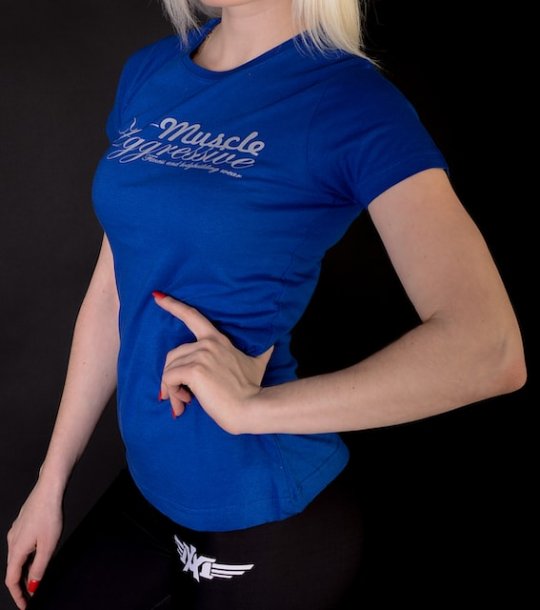 Dámske Fitness tričko – Dark blue logo – Muscle Aggressive