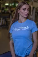 Dámske Fitness tričko – Light blue logo – MuscleAggressive