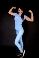 Dámske Fitness tričko – Light blue logo – MuscleAggressive